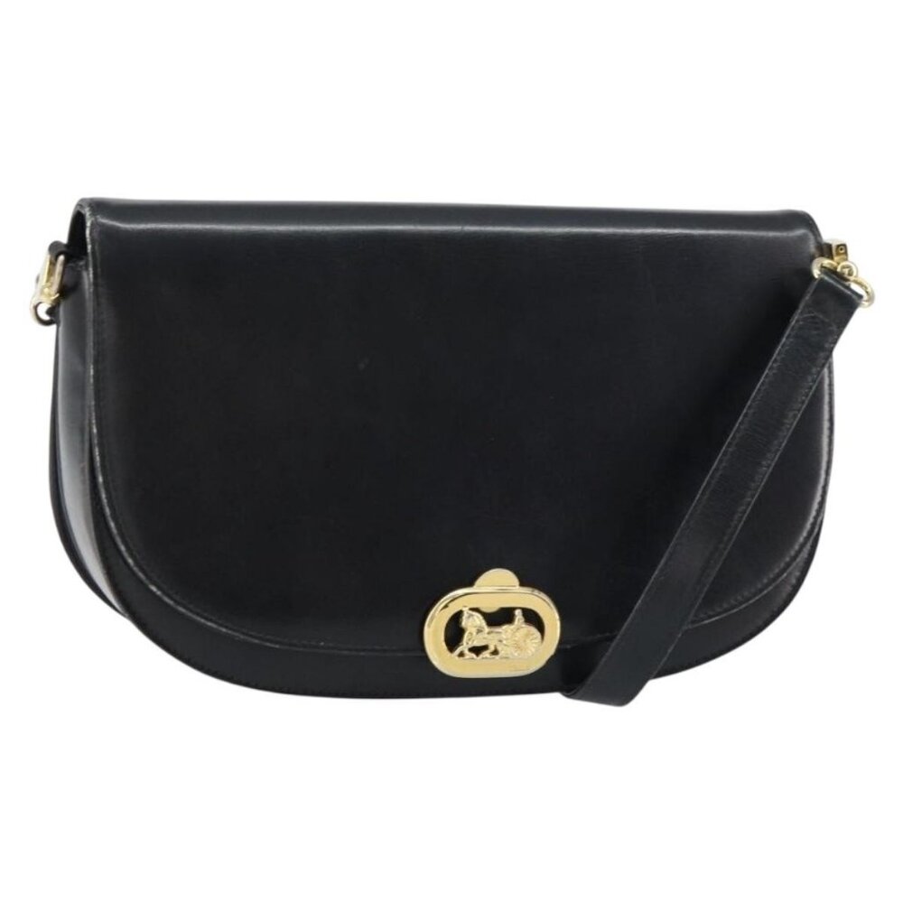 Authentic CELINE Horse Carriage Shoulder Bag Leather Black Gold